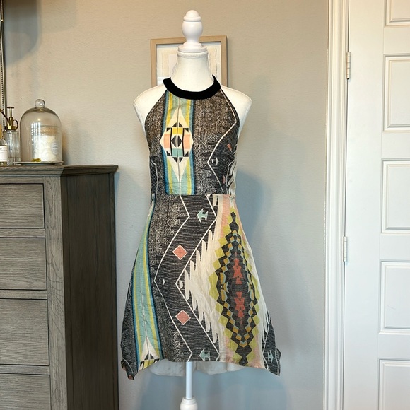 Aryn Kanthropologie Aztec High Low Silk Dress, Size Small - Picture 1 of 17